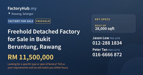 Factory For Sale - Freehold Detached Factory for Sale in Bukit Beruntung, Rawang - Rawang, Selangor