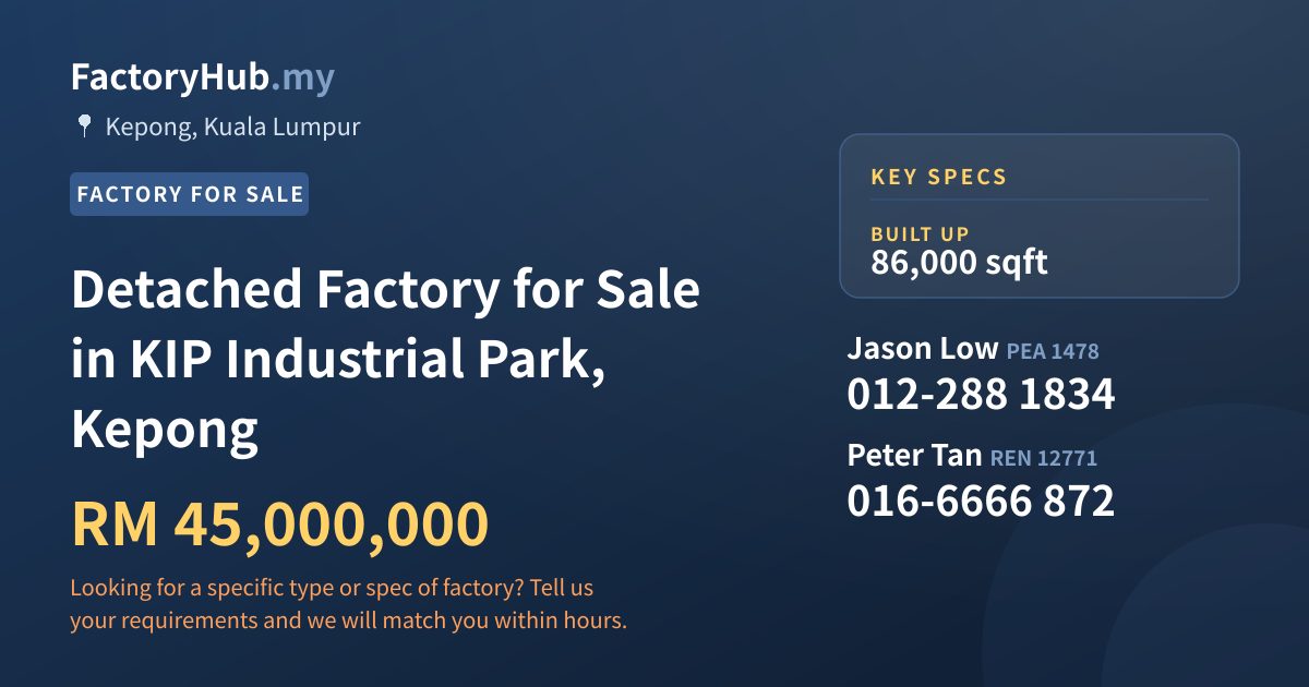 Factory For Sale - Detached Factory for Sale in KIP Industrial Park, Kepong - Kepong, Kuala Lumpur