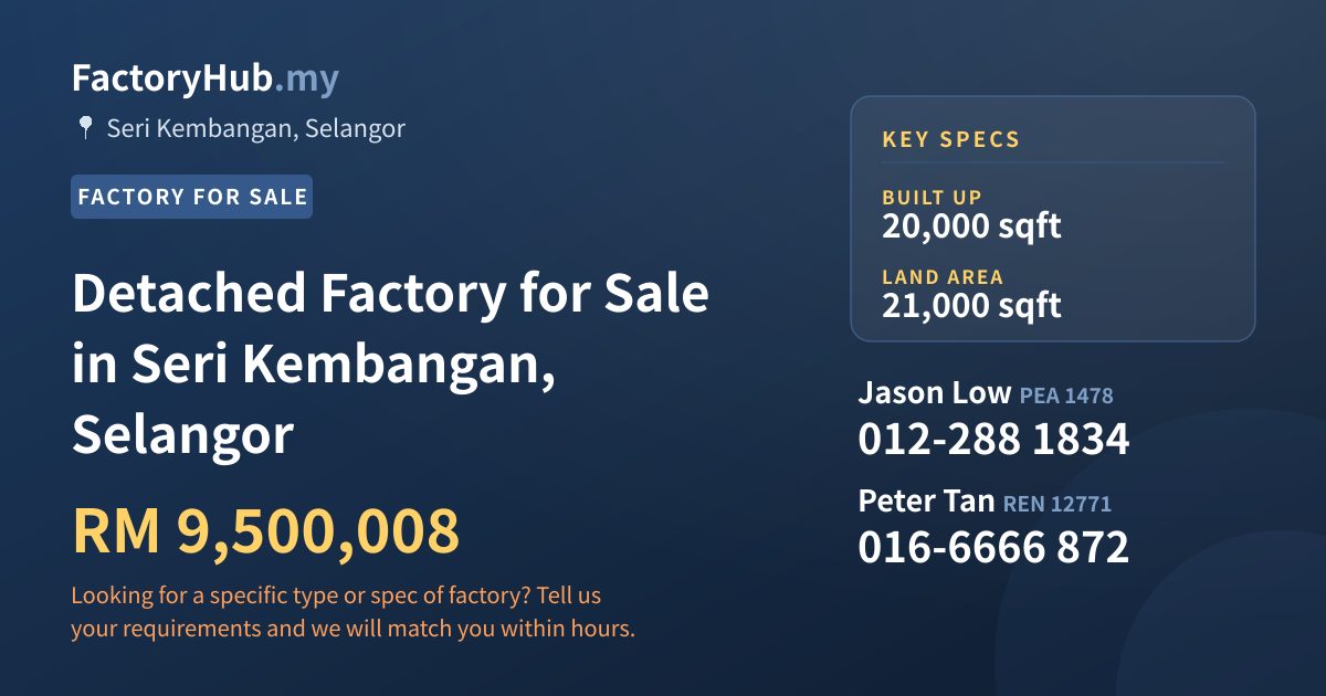 Factory For Sale - Detached Factory for Sale in Seri Kembangan, Selangor - Seri Kembangan, Selangor