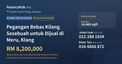 Kilang Untuk Dijual - Pegangan Bebas Kilang Sesebuah untuk Dijual di Meru, Klang - Bandar Puteri Klang, Selangor