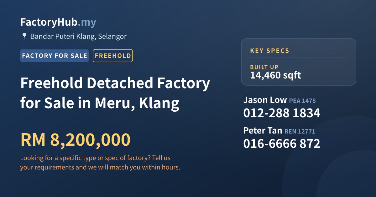 Factory For Sale - Freehold Detached Factory for Sale in Meru, Klang - Bandar Puteri Klang, Selangor