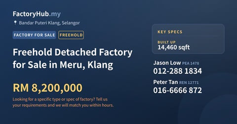 Factory For Sale - Freehold Detached Factory for Sale in Meru, Klang - Bandar Puteri Klang, Selangor