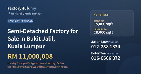 Factory For Sale - Semi-Detached Factory for Sale in Bukit Jalil, Kuala Lumpur - Bukit Jalil, Kuala Lumpur
