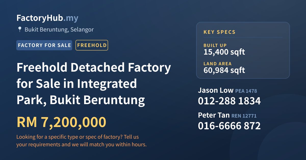Factory For Sale - Freehold Detached Factory for Sale in Integrated Park, Bukit Beruntung - Bukit Beruntung, Selangor