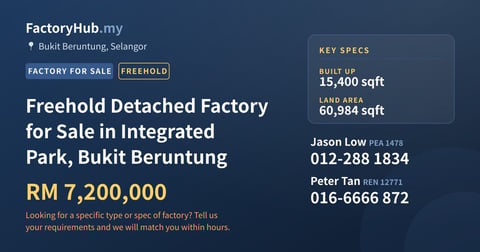 Factory For Sale - Freehold Detached Factory for Sale in Integrated Park, Bukit Beruntung - Bukit Beruntung, Selangor