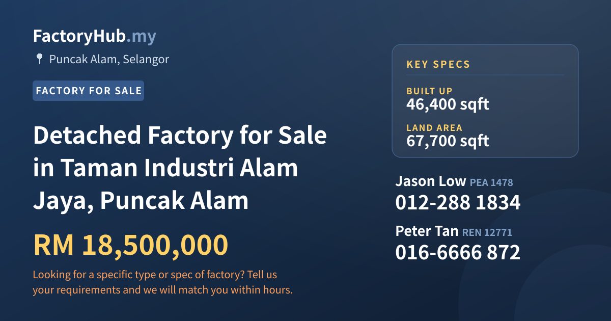 Factory For Sale - Detached Factory for Sale in Taman Industri Alam Jaya, Puncak Alam - Puncak Alam, Selangor