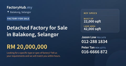Factory For Sale - Detached Factory for Sale in Balakong, Selangor - Balakong, Selangor