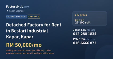 Factory For Rent - Detached Factory for Rent in Bestari Industrial Kapar, Kapar - Kapar, Selangor