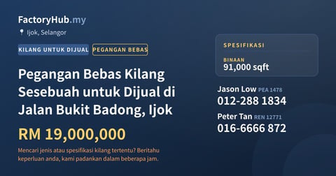 Kilang Untuk Dijual - Pegangan Bebas Kilang Sesebuah untuk Dijual di Jalan Bukit Badong, Ijok - Ijok, Selangor