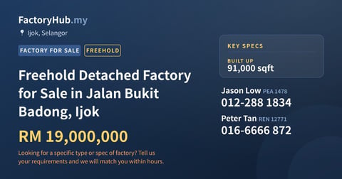 Factory For Sale - Freehold Detached Factory for Sale in Jalan Bukit Badong, Ijok - Ijok, Selangor