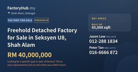 Factory For Sale - Freehold Detached Factory for Sale in Seksyen U8, Shah Alam - Shah Alam, Selangor