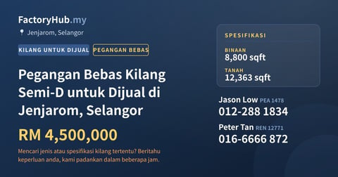 Kilang Untuk Dijual - Pegangan Bebas Kilang Semi-D untuk Dijual di Jenjarom, Selangor - Jenjarom, Selangor