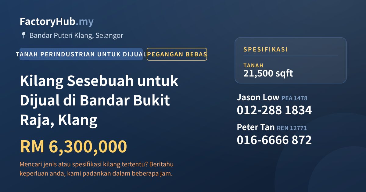 Tanah Untuk Dijual - Kilang Sesebuah untuk Dijual di Bandar Bukit Raja, Klang - Bandar Puteri Klang, Selangor