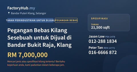 Tanah Untuk Dijual - Pegangan Bebas Kilang Sesebuah untuk Dijual di Bandar Bukit Raja, Klang - Bandar Puteri Klang, Selangor