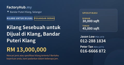 Kilang Untuk Dijual - Kilang Sesebuah untuk Dijual di Klang, Bandar Puteri Klang - Bandar Puteri Klang, Selangor