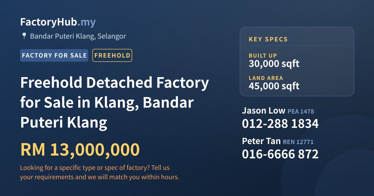 Factory For Sale - Freehold Detached Factory for Sale in Klang, Bandar Puteri Klang - Bandar Puteri Klang, Selangor