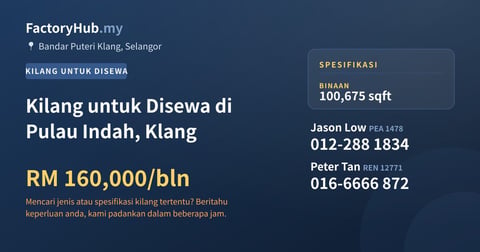 Kilang Untuk Disewa - Kilang untuk Disewa di Pulau Indah, Klang - Bandar Puteri Klang, Selangor