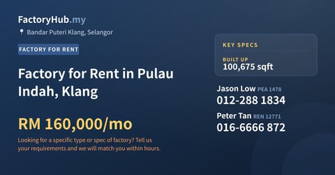 Factory For Rent - Factory for Rent in Pulau Indah, Klang - Bandar Puteri Klang, Selangor