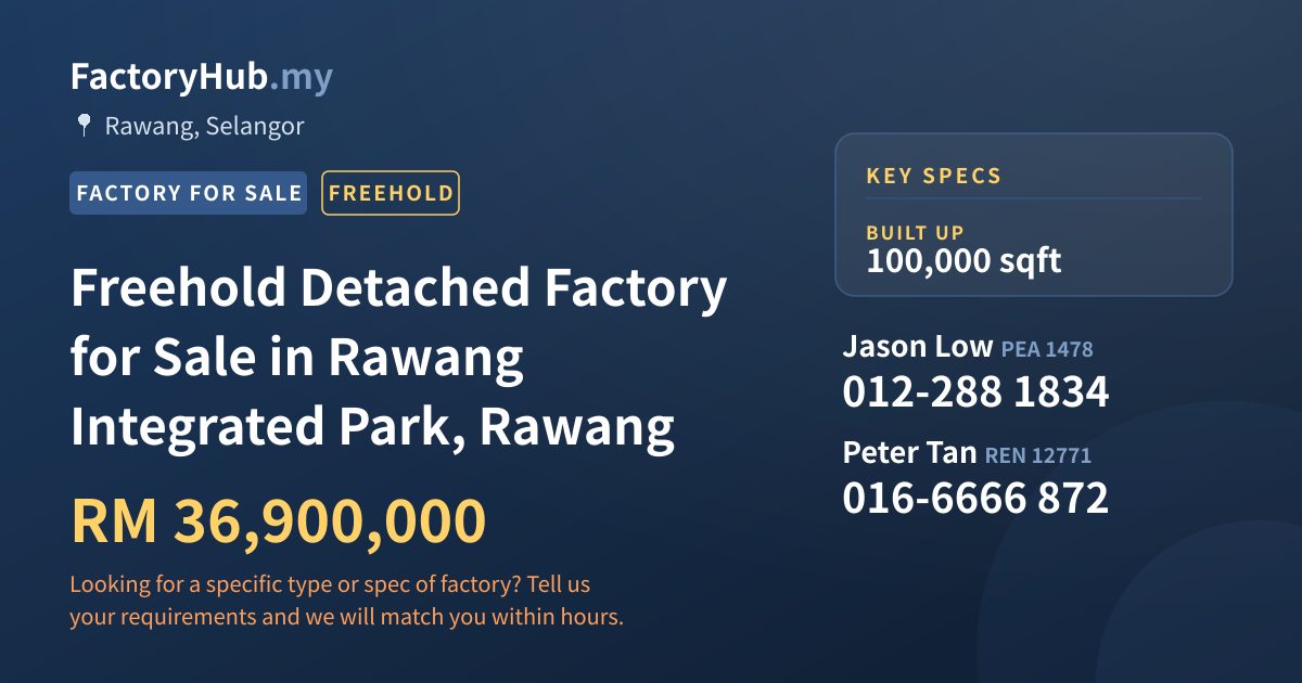 Factory For Sale - Freehold Detached Factory for Sale in Rawang Integrated Park, Rawang - Rawang, Selangor