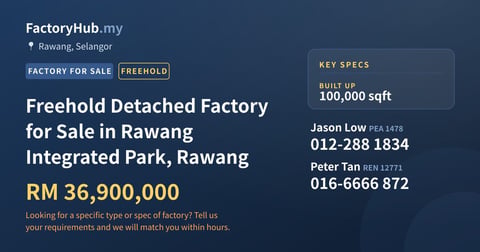Factory For Sale - Freehold Detached Factory for Sale in Rawang Integrated Park, Rawang - Rawang, Selangor