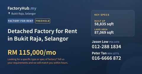 Factory For Rent - Detached Factory for Rent in Bukit Raja, Selangor - Bukit Raja, Selangor