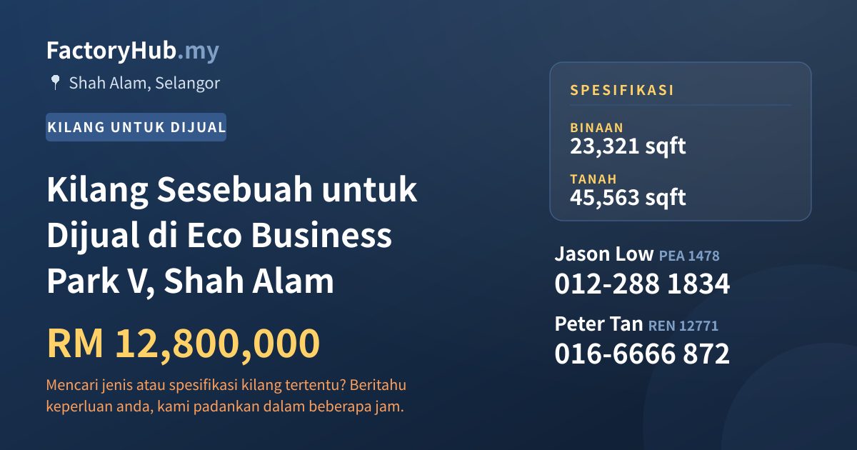 Kilang Untuk Dijual - Kilang Sesebuah untuk Dijual di Eco Business Park V, Shah Alam - Shah Alam, Selangor
