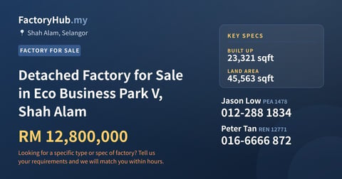 Factory For Sale - Detached Factory for Sale in Eco Business Park V, Shah Alam - Shah Alam, Selangor