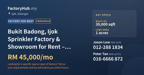 Factory For Rent - Bukit Badong, Ijok Sprinkler Factory & Showroom for Rent – 30000sf - Ijok, Selangor