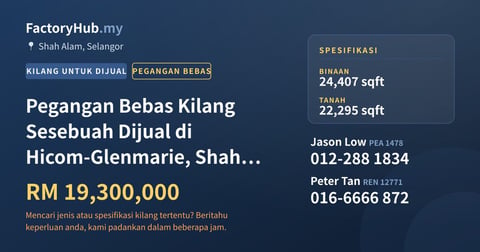 Kilang Untuk Dijual - Pegangan Bebas Kilang Sesebuah Dijual di Hicom-Glenmarie, Shah Alam - Shah Alam, Selangor