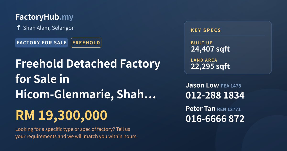 Factory For Sale - Freehold Detached Factory for Sale in Hicom-Glenmarie, Shah Alam - Shah Alam, Selangor