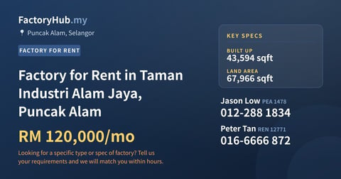Factory For Rent - Factory for Rent in Taman Industri Alam Jaya, Puncak Alam - Puncak Alam, Selangor