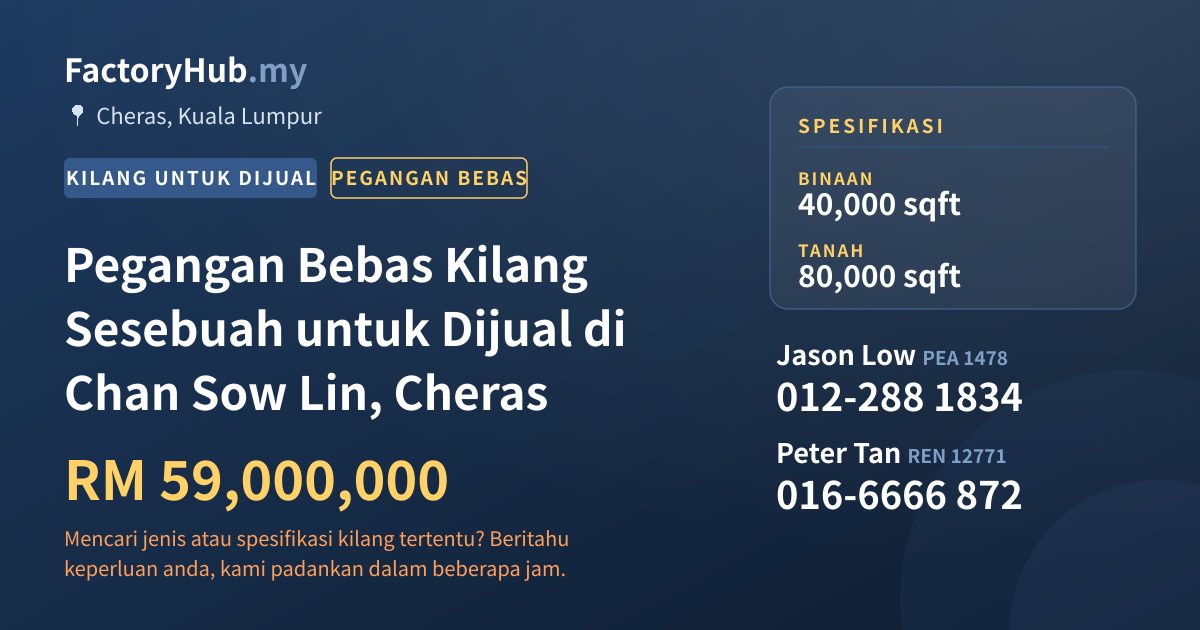 Kilang Untuk Dijual - Pegangan Bebas Kilang Sesebuah untuk Dijual di Chan Sow Lin, Cheras - Cheras, Kuala Lumpur