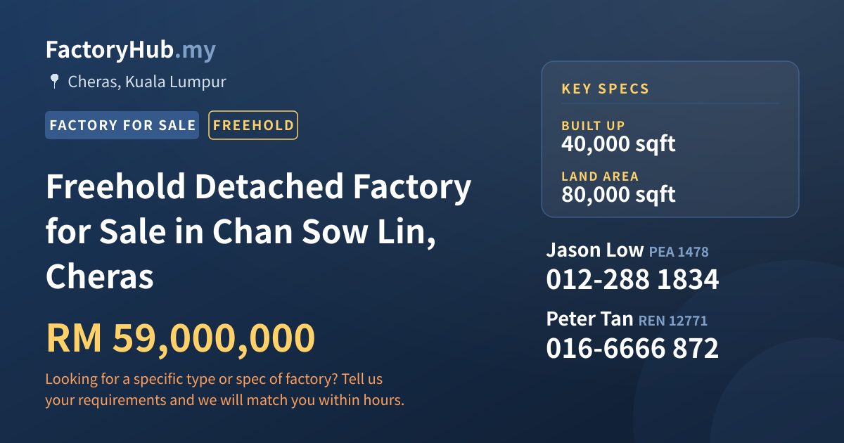 Factory For Sale - Freehold Detached Factory for Sale in Chan Sow Lin, Cheras - Cheras, Kuala Lumpur