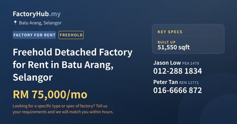 Factory For Rent - Freehold Detached Factory for Rent in Batu Arang, Selangor - Batu Arang, Selangor