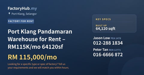 Factory For Rent - Port Klang Pandamaran Warehouse for Rent – RM115K/mo 64120sf - Port Klang, Selangor