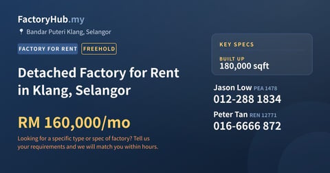 Factory For Rent - Detached Factory for Rent in Klang, Selangor - Bandar Puteri Klang, Selangor