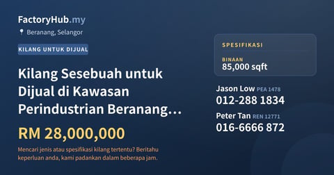 Kilang Untuk Dijual - Kilang Sesebuah untuk Dijual di Kawasan Perindustrian Beranang, Beranang - Beranang, Selangor