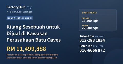 Kilang Untuk Dijual - Kilang Sesebuah untuk Dijual di Kawasan Perusahaan Batu Caves - Batu Caves, Selangor
