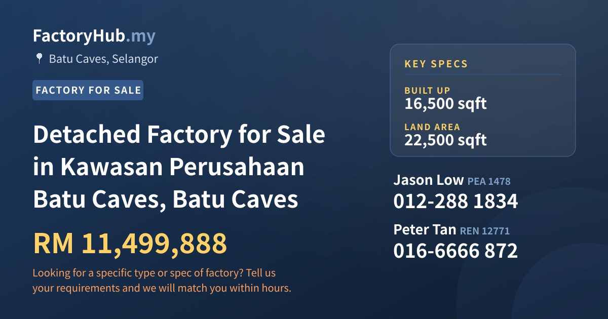 Factory For Sale - Detached Factory for Sale in Kawasan Perusahaan Batu Caves, Batu Caves - Batu Caves, Selangor
