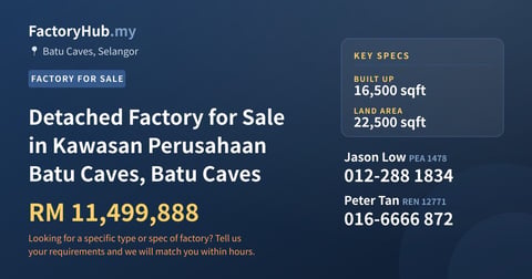 Factory For Sale - Detached Factory for Sale in Kawasan Perusahaan Batu Caves, Batu Caves - Batu Caves, Selangor