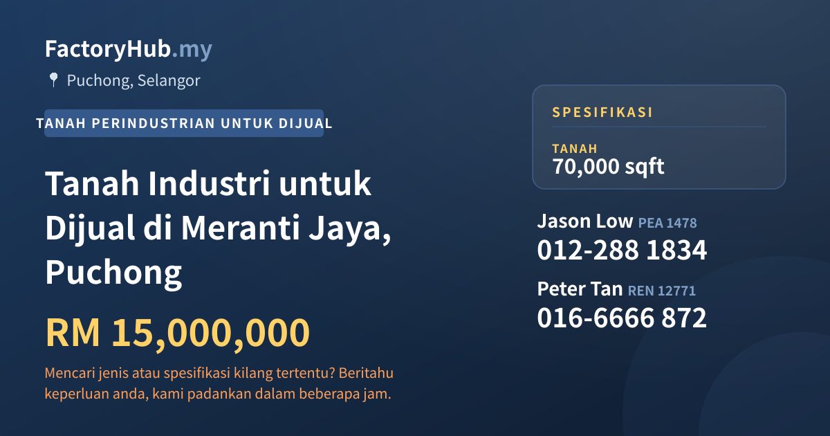 Tanah Untuk Dijual - Tanah Industri untuk Dijual di Meranti Jaya, Puchong - Puchong, Selangor
