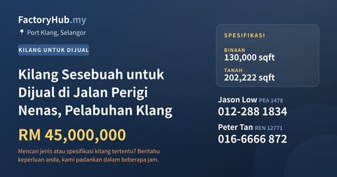 Kilang Untuk Dijual - Kilang Sesebuah untuk Dijual di Jalan Perigi Nenas, Pelabuhan Klang - Port Klang, Selangor
