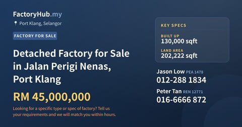 Factory For Sale - Detached Factory for Sale in Jalan Perigi Nenas, Port Klang - Port Klang, Selangor