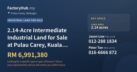 Land For Sale - 2.14-Acre Intermediate Industrial Land for Sale at Pulau Carey, Kuala Langat (Plot 8) - Pulau Carey, Selangor