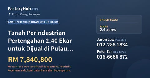 Tanah Untuk Dijual - Tanah Perindustrian Pertengahan 2.40 Ekar untuk Dijual di Pulau Carey, Kuala Langat (Plot 2) - Pulau Carey, Selangor