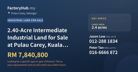 Land For Sale - 2.40-Acre Intermediate Industrial Land for Sale at Pulau Carey, Kuala Langat (Plot 2) - Pulau Carey, Selangor