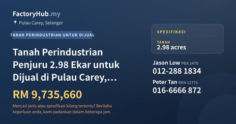 Tanah Untuk Dijual - Tanah Perindustrian Penjuru 2.98 Ekar untuk Dijual di Pulau Carey, Kuala Langat (Plot 19) - Pulau Carey, Selangor