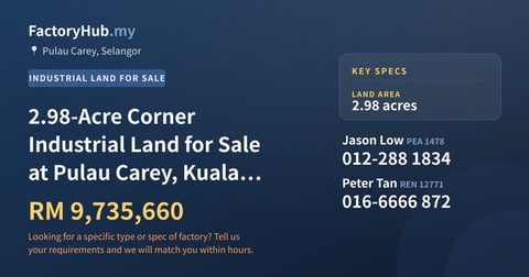 Land For Sale - 2.98-Acre Corner Industrial Land for Sale at Pulau Carey, Kuala Langat (Plot 19) - Pulau Carey, Selangor