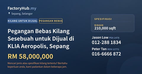 Kilang Untuk Dijual - Pegangan Bebas Kilang Sesebuah untuk Dijual di KLIA Aeropolis, Sepang - Sepang, Selangor