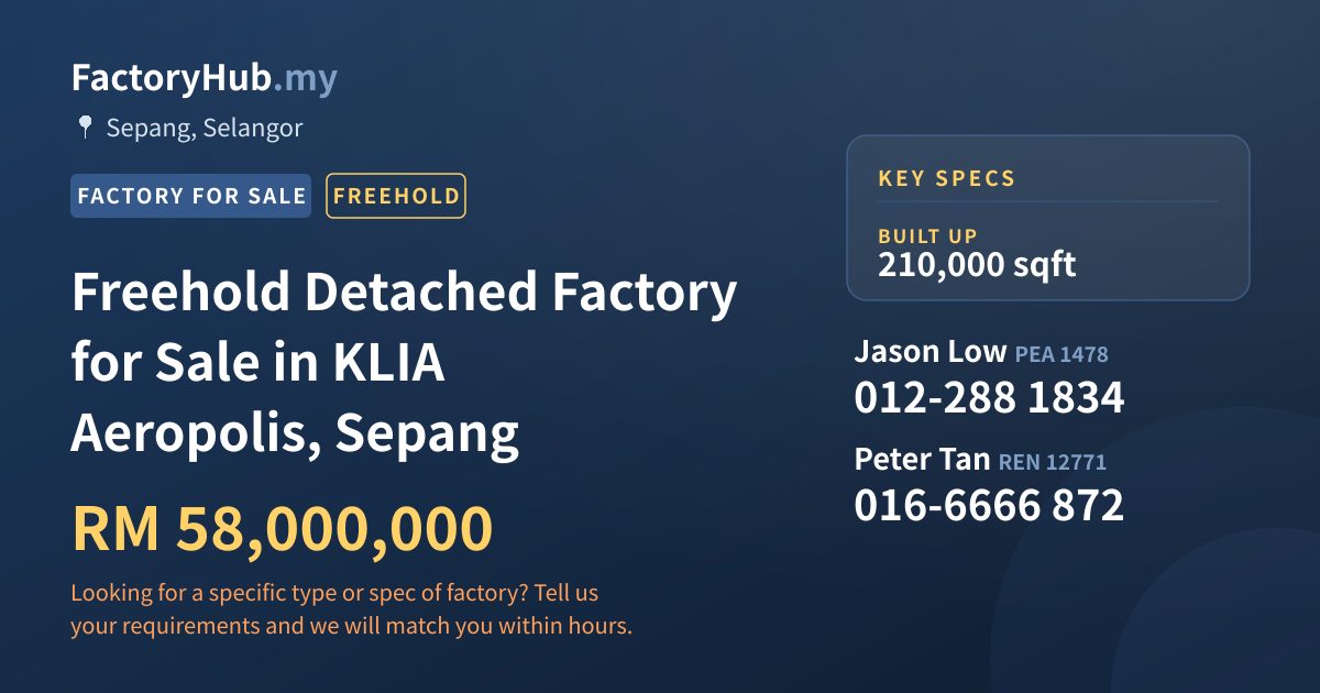 Factory For Sale - Freehold Detached Factory for Sale in KLIA Aeropolis, Sepang - Sepang, Selangor